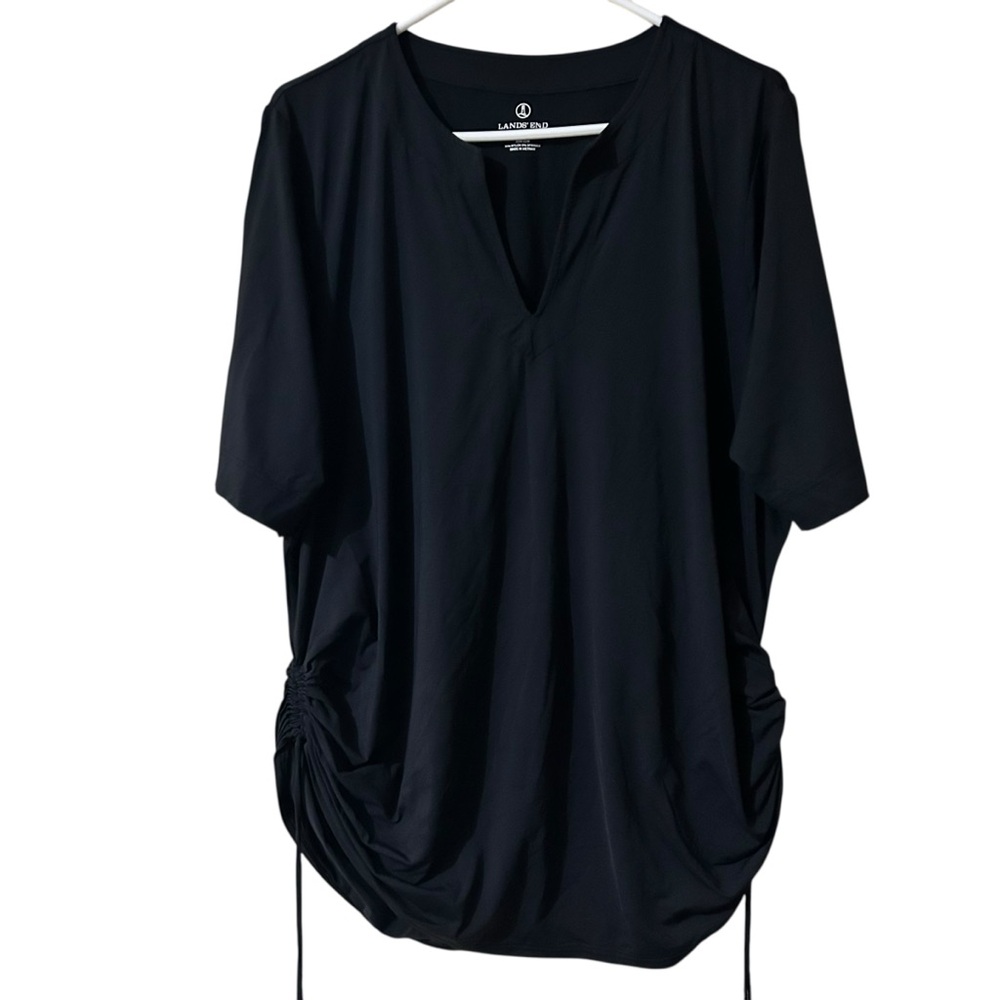 Land's End Black Short Sleeve Side Cinch V Neck Rash guard 2X